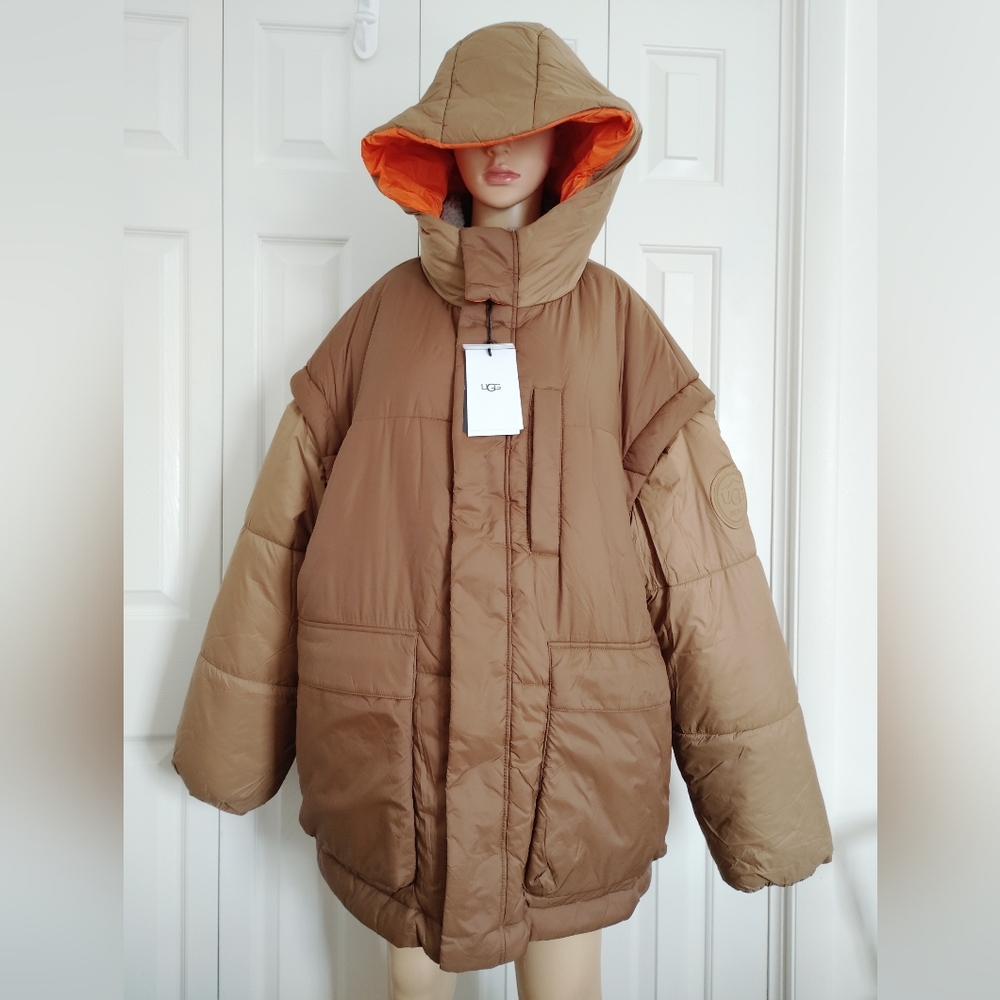 UGG Kristian Convertible Reversible Puffer Jacket Pecan Moss Green S/M .(Read)